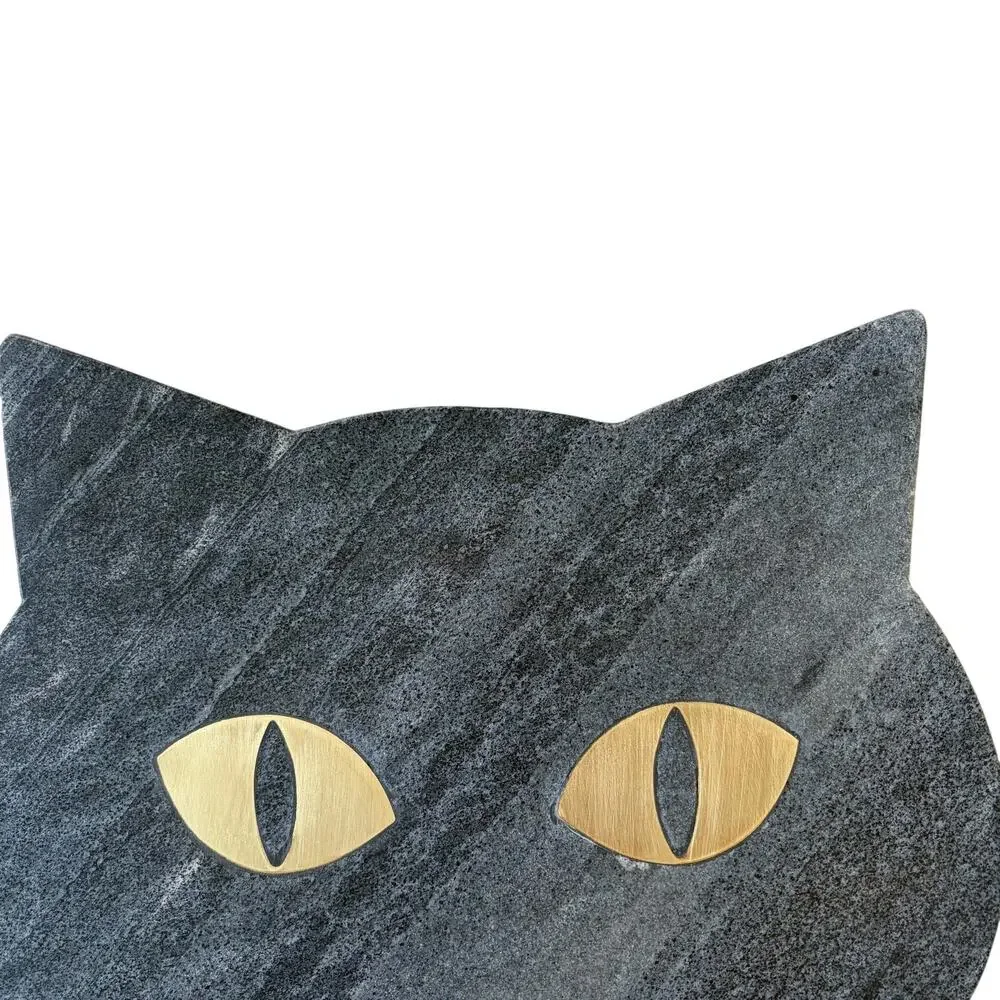 Godinger Black Cat Shaped Marble Serving Board With Brass Inlay 12x10.5 NEW